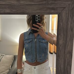 Vintage denim top with daisy embroidery